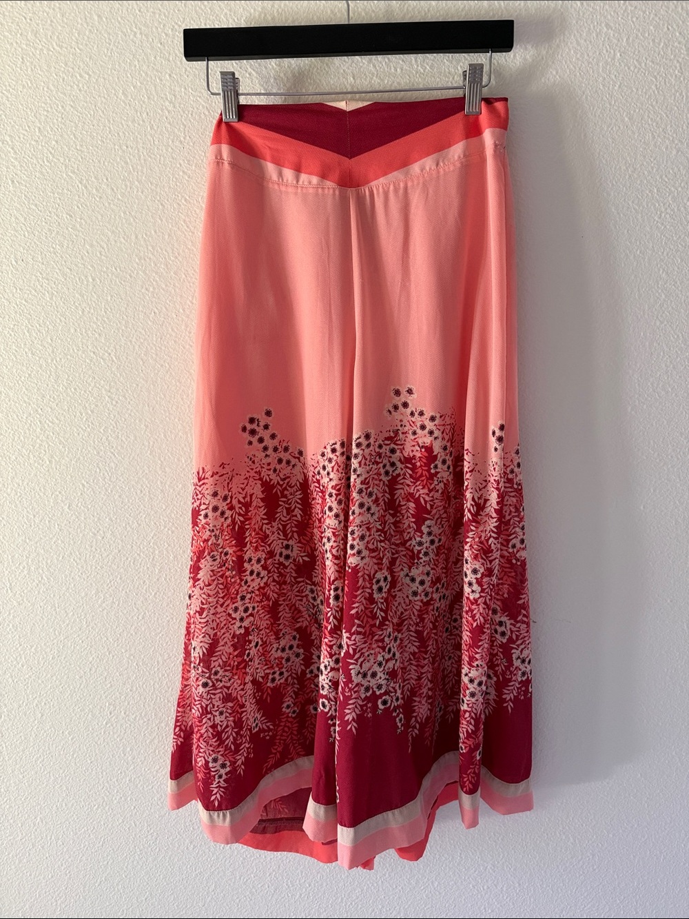 Free People Women's Pink Ombre Floral Pants with Deep Red Accents